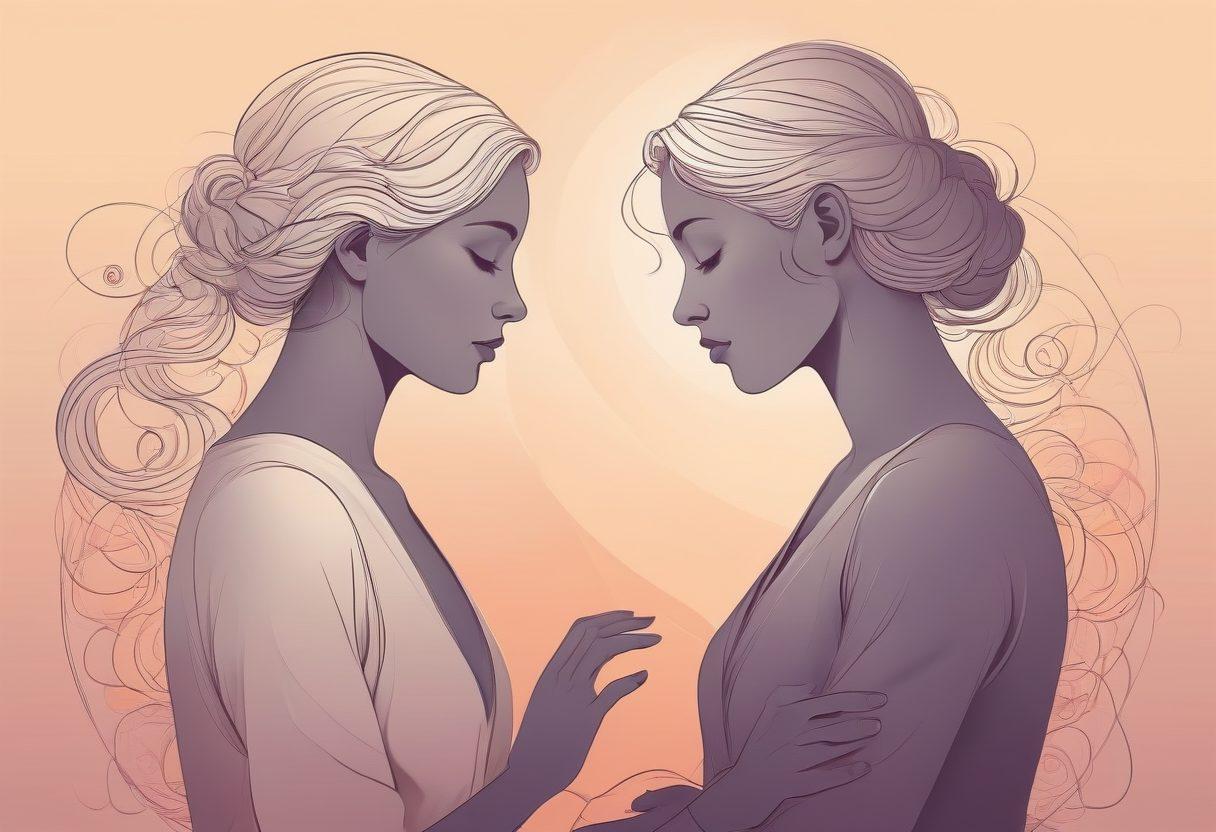 A subtle yet suggestive illustration of intertwined silhouettes to convey intimacy and consent, with soft gradient backgrounds and tasteful use of shadows and highlights for depth. Elements like symbols or abstract patterns can subtly suggest the topic while maintaining aesthetics. vector art. muted colors.